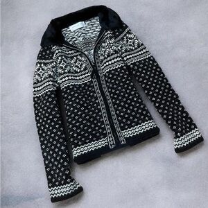 Jones New York fair Isle black and white zip up jacket